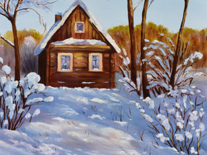 A Log Cabin in Winter